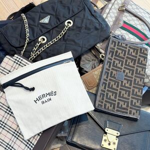 1円 HERMES 極美品含む 他全20点! FENDI ZUCCA LOUIS VUITTON GUCCI PRADA TORY BURCH FURLA COACH バッグ ポーチ 2WAY チェーンショルダー