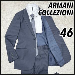【美品】ARMANI COLLEZIONI アルマーニコレツォーニ セットアップスーツ テーラードジャケット 2B 46 ブラック/黒 メンズ ストライプ