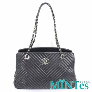 Chanel シャネル Vステッチ チェーン ショルダーバッグ ブラック×シルバー金具 ラムスキン レディース 女性 デイリー スタイリッシュ