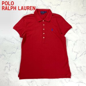 A3541 ポロラルフローレン 半袖ポロシャツ 綿 POLO RALPH LAUREN コットン レッド STRECH MESHワンポイント刺 赤 L