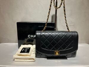 CHANEL ダイアナ25 マトラッセ ラムスキン ブラック ゴールド金具 ココマーク チェーン ショルダーバッグ 