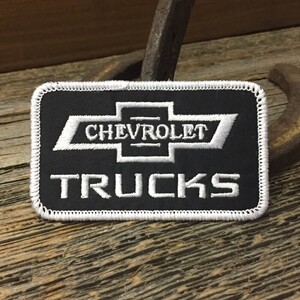 送料無料 シボレー トラック ボウタイロゴ ワッペン ◆ アメ車 CHEVROLET TRUCKS アイロン接着対応 黒地 CAWP074