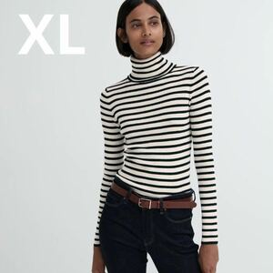 ★エクストラファインメリノリブタートルネックセーター（長袖）ボーダー XL ニット タートルネック 長袖 セーター リブ UNIQLO