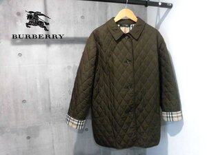 英国製 BURBERRY LONDON バーバリー ロンドン 裏ノバチェック 中綿入り キルティングジャケット/コート/カーキブラウン/レディース