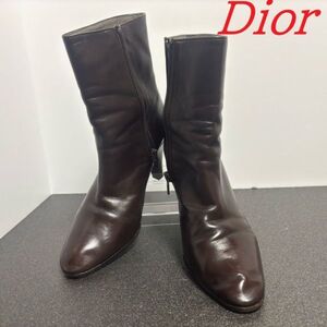 Christian Dior　ブーツ　23.5cm　ブラウン　ファスナー　クリスチャン ディオール　シューズ　靴　ミドルブーツ　ヒール 7cm　CD　d28