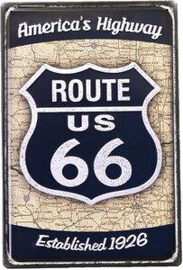 アンティークメタルエンボスプレート　S [ROUTE US66 BL]