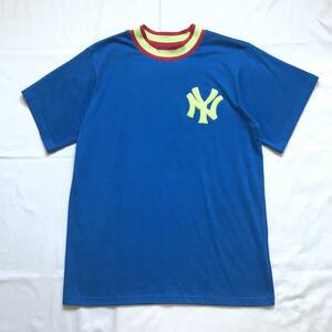 Majestic　マジェスティック　ヤンキース　Tシャツ　NY 半袖　ブルー　アメカジ　M