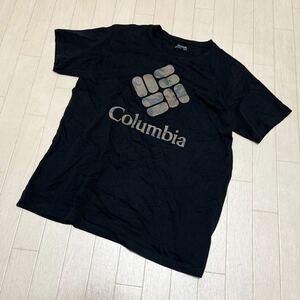 和305★ Columbia コロンビア 半袖 ロゴプリント Tシャツ アウトドア キャンプ 迷彩 カモフラ XL ブラック メンズ