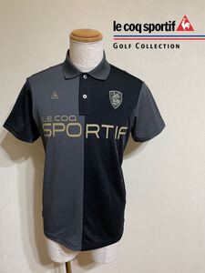 【美品】 le coq sportif GOLF COLLECTION ルコック ゴルフ ウェアー ドライ ポロシャツ トップス サイズM 半袖 QG1503 デサント 黒 グレー