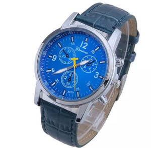 腕時計 時計 メンズ 高品質 レザー 革 ベルト レザー ベルト アナログ クォーツ ウォッチ 軽量 男女兼用 ブランド ブルー　おしゃれ　2