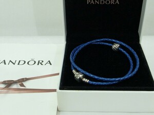 【PANDORA】パンドラ　2連　 ダブル　レザー　ブレスレット　ブルー