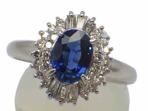 通常サファイア ダイヤモンドリング Pt900 5.8g 17号 GRJソーティング付き　Jewelry Sapphire1.17ct Dia0.47ct Ring