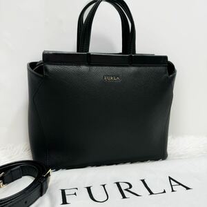 極美品！FURLA フルラ　タリア　レザー　2way ハンドバッグ ショルダーバッグ　腕かけ　肩がけ　斜めがけ　ブラック　保存袋つき