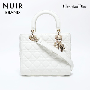 極美品 クリスチャンディオール Christian Dior レディディオール レザー 2way スモール フラップ ハンドバッグ ホワイト WS9913