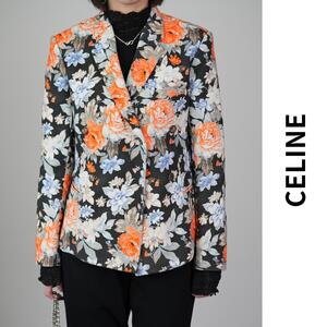 美品 CELINE セリーヌ ジャケット フィービー期 花柄 コットン 厚手 ダブル フローラルカラー フラワープリント コットン 38