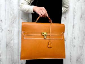 極美品 HERMES エルメス ケリーデペッシュ38 ビジネスバッグ ハンドバッグ バッグ レザー 茶 A4収納可 メンズ 79801