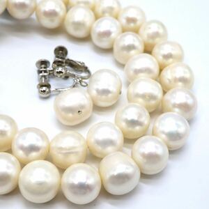 1円〜!!大珠!!《本真珠ネックレス&イヤリング》N 約79.2g 約42.0cm pearl necklace jewelry パール ジュエリー DA0/DA0.M182