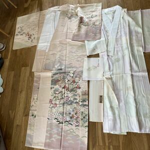 新品　訪問着 長襦袢　セット　パールトーン 京都丹後　駒無地　きたつみ　花の波　彩　着物 正絹　うすピンク　桃色　和服 nb