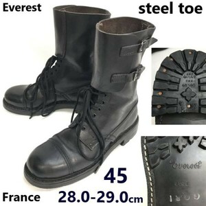 70s-80s?Vintage☆フランス軍/警察/Everest☆2バックル/スチールトゥ/ミリタリーブーツ【28.5/黒】Leather/safety/Boots/shoes◆pWB109-7