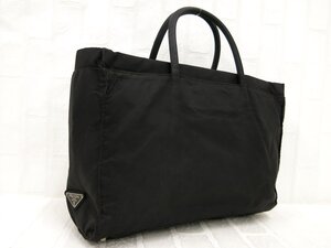 ◆美品◆PRADA プラダ◆三角ロゴプレート◆ナイロン◆トート バッグ◆ブラック シルバー金具◆イタリア製◆腕掛け◆A4サイズ収納可◆A8827