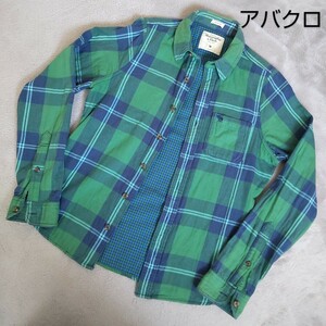 新品同様 アバクロンビー&フィッチ アバクロ ネルシャツ 長袖 シャツ チェック グリーン 緑 メンズ M ビンテージ風 ヴィンテージ風