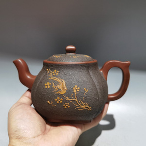 【古寶奇蔵・紫砂壺・四方梅壺・紅泥・顧景舟款】茶具・茶道品・希少珍品・賞物・中国古美術