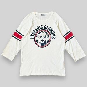 希少！ HYSTERIC GLAMOUR ヒステリックグラマー GIRL ライン プリント 七分袖 ラグラン Tシャツ 白 L ヒスガール ウーマン レディー ロゴ