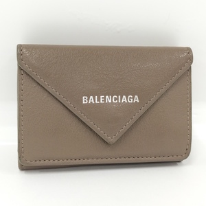 BALENCIAGA ペーパー ミニウォレット 財布 モカ レザー