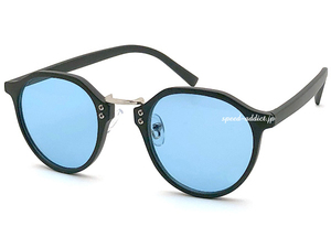 METAL BRIDGE CROWN PANTO BOSTON SUNGLASS 艶消しBLACK/SILVER × LIGHT BLUE/クラウンパントボストンサングラスレトロアウトドア黒縁眼鏡