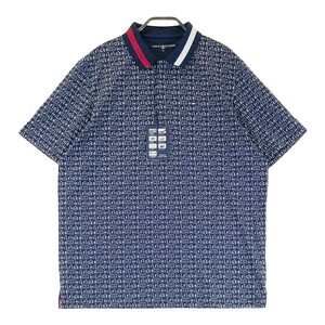 【新品】TOMMY HILFIGER GOLF トミー ヒルフィガーゴルフ 2022年モデル 半袖ポロシャツ ロゴ 総柄 ネイビー系 LL [240101308145]