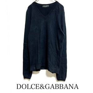 DOLCE&GABBANA ドルチェアンドガッバーナ　サイズ44 Vネック　セーター　ニット　コットン　ネイビー