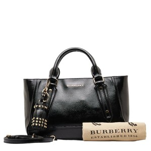 バーバリー ロゴ タッセル ハンドバッグ ショルダーバッグ 2WAY ブラック ゴールド パテントレザー レディース BURBERRY 【中古】