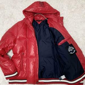 美品/XLサイズ/TOMMY HILFIGER ダウンジャケット 2way ダウン92％ ジップ 肉厚 ブルゾン アウター レッド 赤 トミーヒルフィガー メンズ