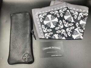 CHROME HEARTS クロムハーツ メガネケース レザー　メガネ拭き付き　ハンカチ　クロス　