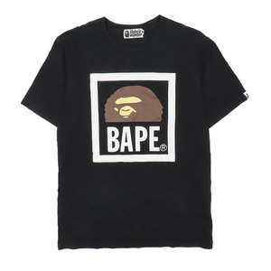 アベイシングエイプ A BATHING APE Tシャツ カットソー プリント ロゴ クルーネック 半袖 トップス 黒 ブラック L メンズYBA10