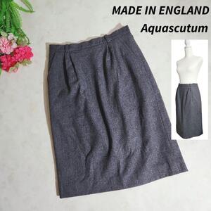 英国製 Aquascutum ウール素材・やや厚手・膝丈スカート・グレー2808