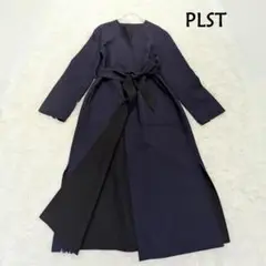 PLST プラステ リバーシブル ノーカラー ロング 春 コート 紺/黒 S