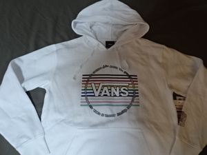 USA購入 人気スケボー系アメカジブランド バンズ【VANS】 カラフル ロゴプリント入り フルジップパーカーUS XS ホワイト