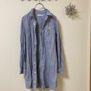 美品　LOWRYSFARM ロングシャツ　M ストライプシャツ　ロング　長袖シャツ　綿100% 春夏シャツ