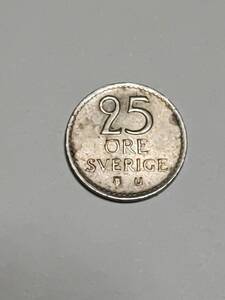 スウェーデン　25オーレ　白銅貨　1966