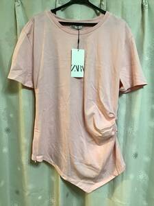 新品【ZARA/ザラ】半袖Tシャツ/L★カシュクール★ピンク★レディース