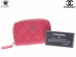 【通常品】シャネル CHANEL マトラッセ コインケース ラウンドファスナー ラムスキン 22番台 ウォレット ミニ財布 ピンク 小銭入れ 財布