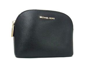 ■美品■ MICHAEL KORS マイケルコース レザー メイクポーチ 化粧ポーチ マルチケース 小物入れ レディース メンズ ブラック系 DH0355