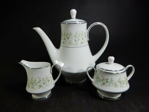 Noritake　ノリタケ　SAVANNAH　サバンナ　ティーポット　シュガーポット　ミルク入れ　花柄　銀彩　コーヒー　紅茶　コレクション　M-2100