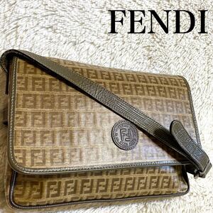 希少 FENDI フェンディ ズッキーノ フラップ ショルダーバッグ 斜め掛け