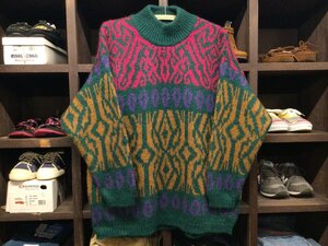 90’S BENETTON MOHAIR MOCK NECK SWEATER SIZE L? ベネトン モヘア モック ネック セーター ビンテージ 総柄 イタリア製