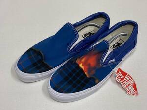 レア!! VANS SLIPON 青 キャンバス チェック 火山 US12 (30cm) アメリカ企画限定!! スリッポン バンズ