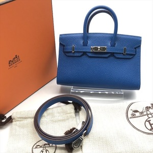 保管品 HERMES エルメス タイニー バーキン エプソン ミコノス シルバー金具 2WAY ハンド ショルダー バッグ ブルー シカクO刻印 k3552