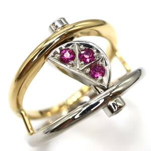 1円〜!!リバーシブル!!▼Pt900/K18 天然ルビー/天然ダイヤモンドリング▼N◎ 約8.5g 約12号 ruby diamond jewelry ring 指輪 EH0/EHS359