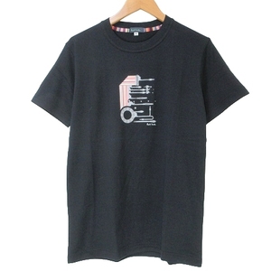 ポールスミス PAUL SMITH 美品 プリント Tシャツ 半袖 カットソー クルーネック M 黒 ブラック X メンズ